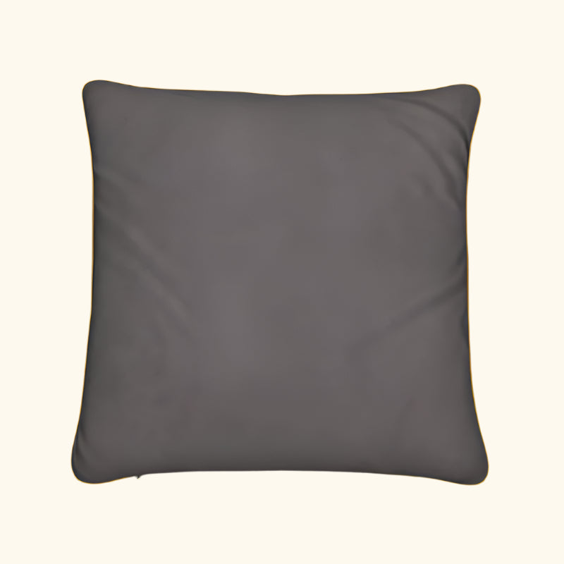 Gray pillow with gold trim on a black background