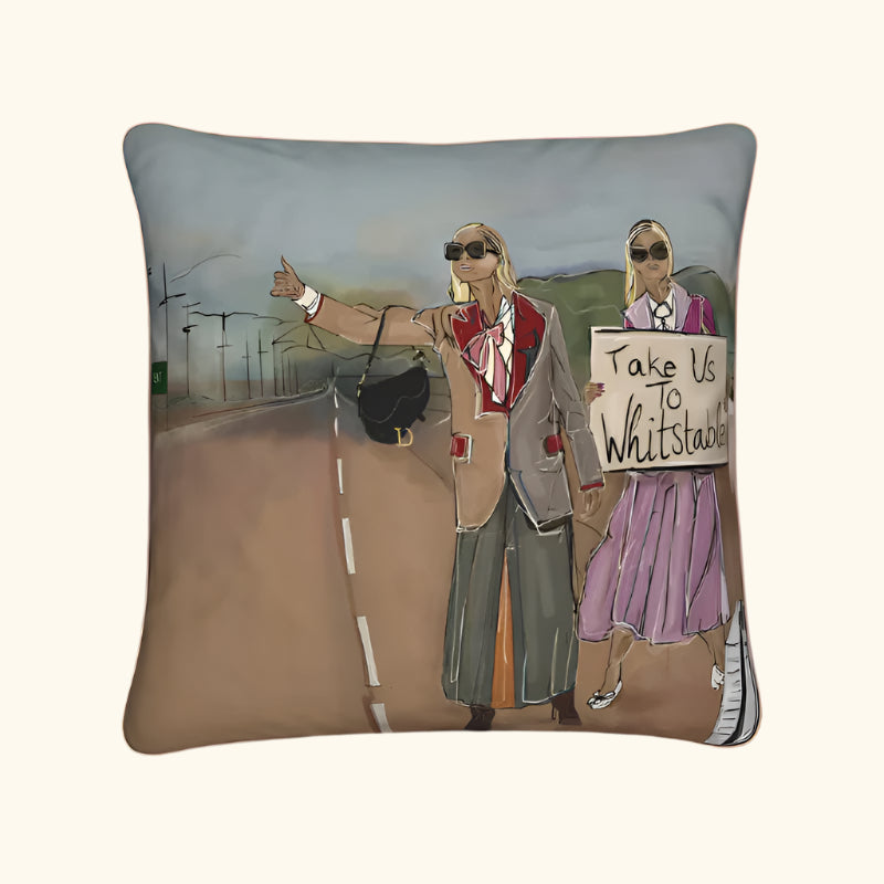 'Take Us To Whitstable' luxury cushion by LRM Studio – front view on white background