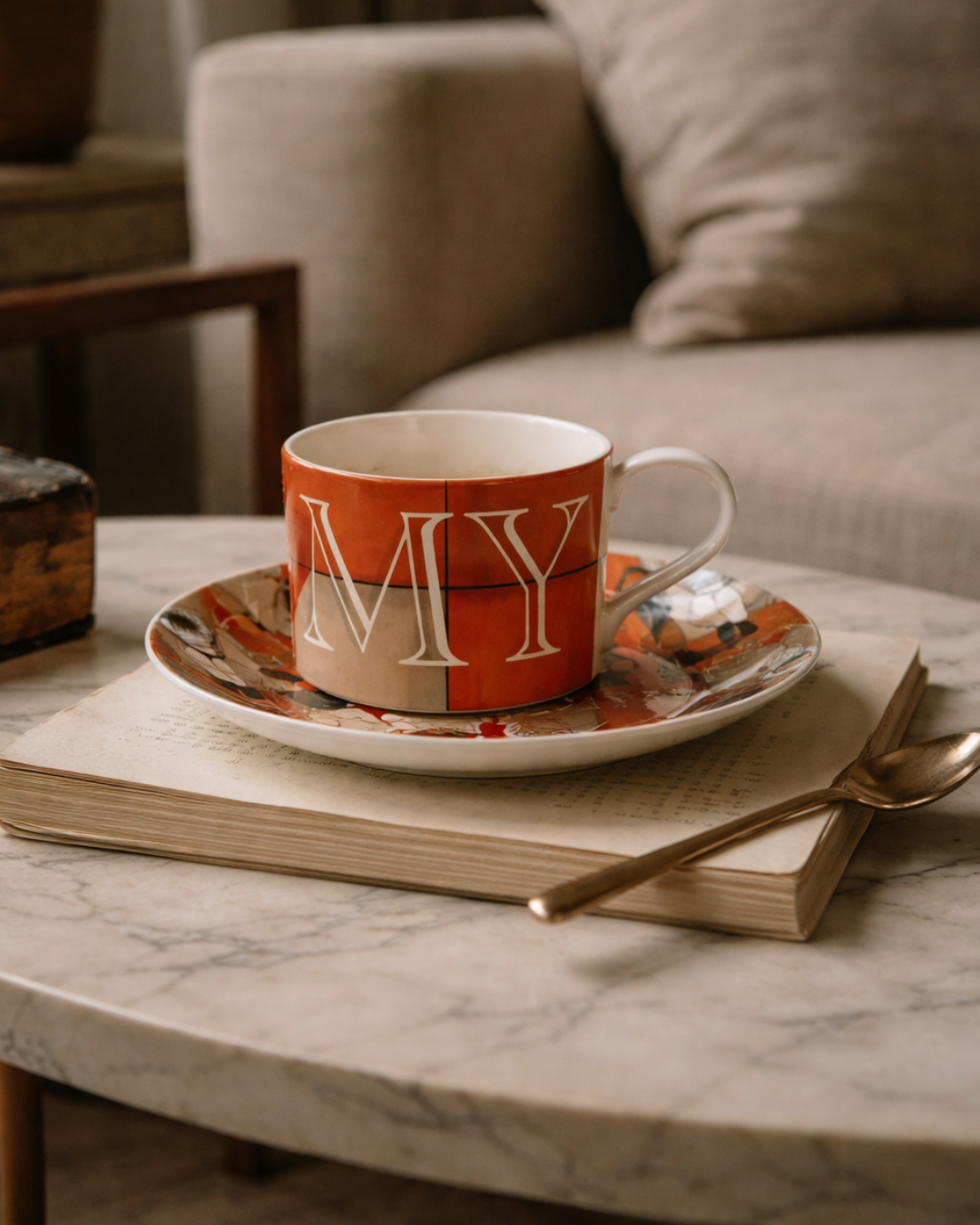 'Kiss My' bone china cup and saucer – LRM Studio closeup