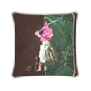 Lady Golfer silk cushion by The LRM Studio – front view, female golfer art