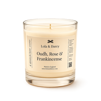 Oudh, Rose & Frankincense soy candle by The LRM Studio – hand-poured in Whitstable, in a glass jar