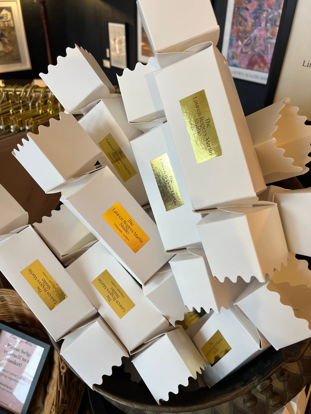 “Lola Darcy Christmas Cracker by Lauren Rogers-Martin Studio — limited-edition festive cracker featuring 5 cl Whitstable Love or Oud Rose & Frankincense mini candle, hand-crafted in the UK (4–10 day production).”