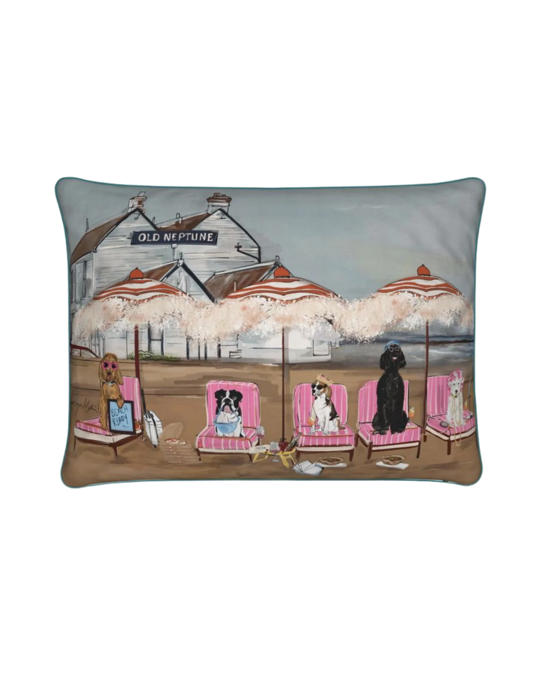 Dogs of Whitstable luxury cushion by LRM Studio – front view on white background