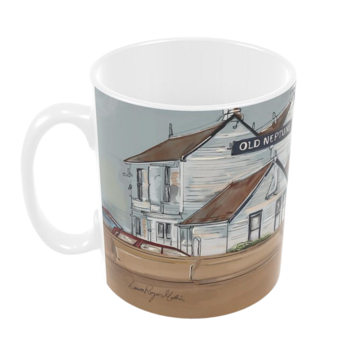 Friendship at the Old Neptune ceramic mug front – LRM Studio Whitstable