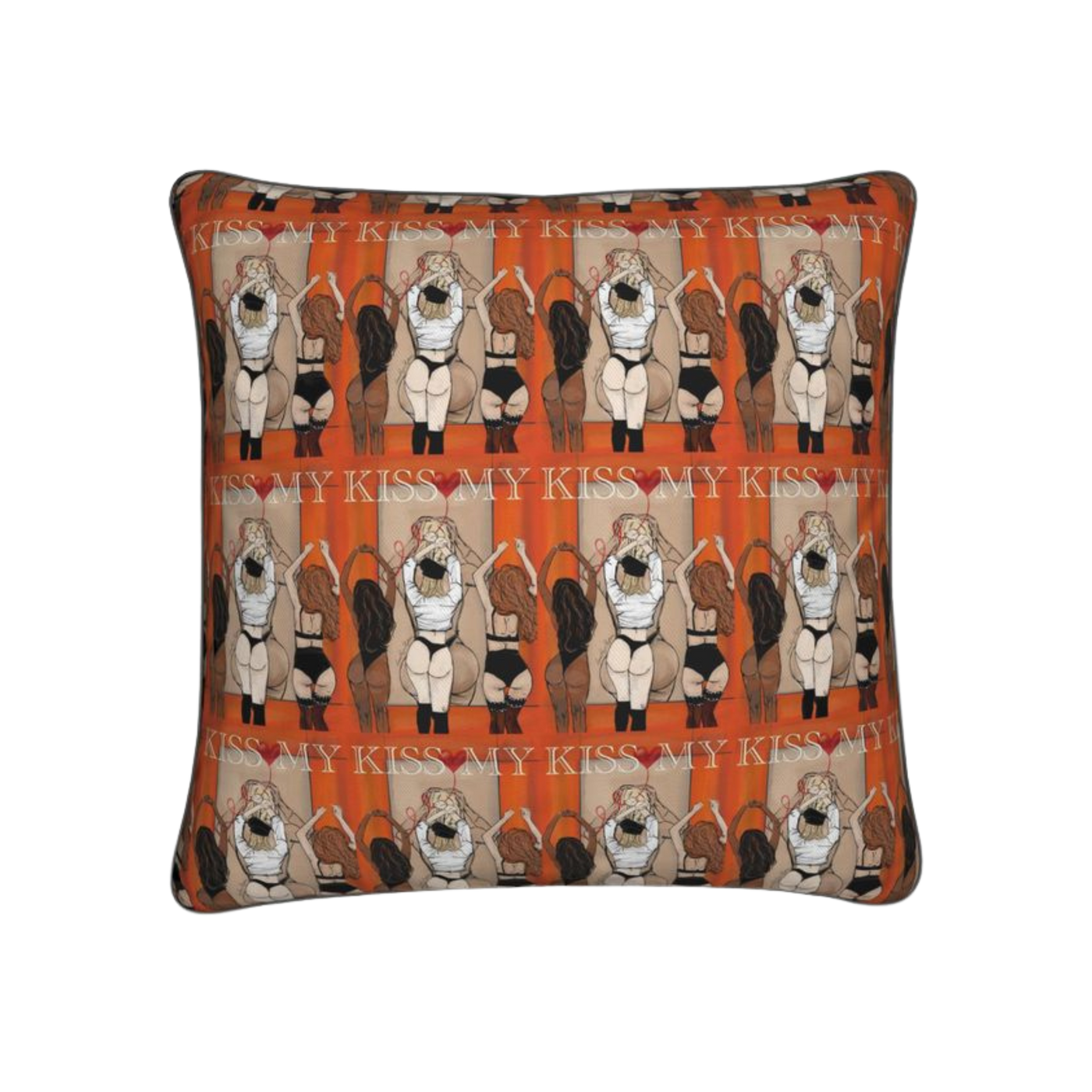 KISS MY designer cushion by LRM Studio – bold orange statement homeware
