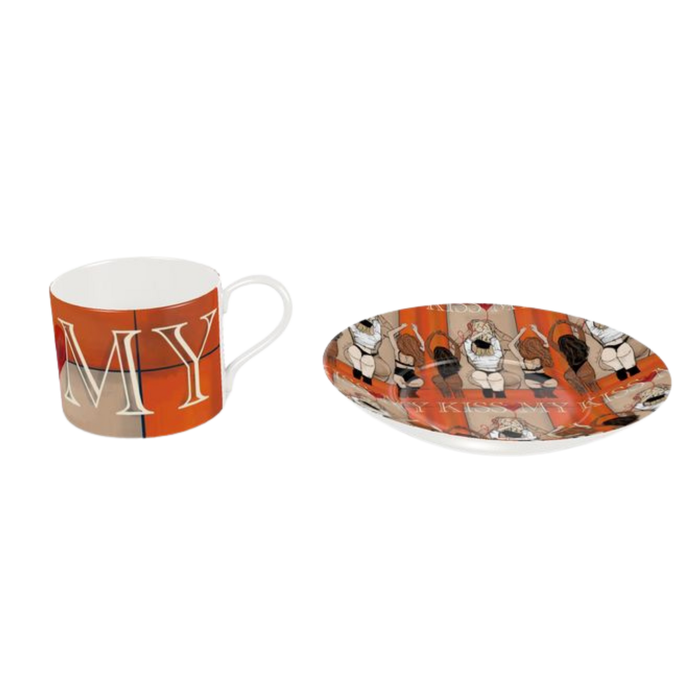 'Kiss My' bone china cup and saucer set by Lauren Rogers-Martin – handmade in the UK