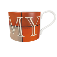 “Kiss My designer cup and saucer in gift packaging — fine bone china handmade in the UK, exclusive design, 4–10 day production time