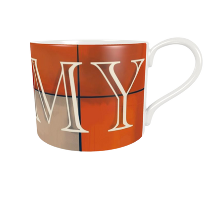 “Kiss My designer cup and saucer in gift packaging — fine bone china handmade in the UK, exclusive design, 4–10 day production time