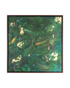 Abstract painting with green and gold tones on a white background Whitstable & Seasalter Golf Club: Girls Play Golf Too – Original Painting on Canvas