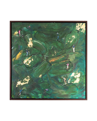 Abstract painting with green and gold tones on a white background Whitstable & Seasalter Golf Club: Girls Play Golf Too – Original Painting on Canvas
