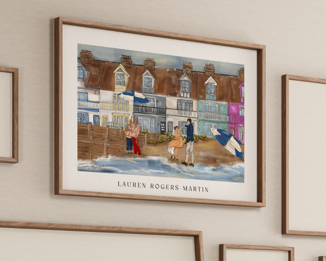 A Dance on Whitstable Beach print on white – Lauren Rogers-Martin