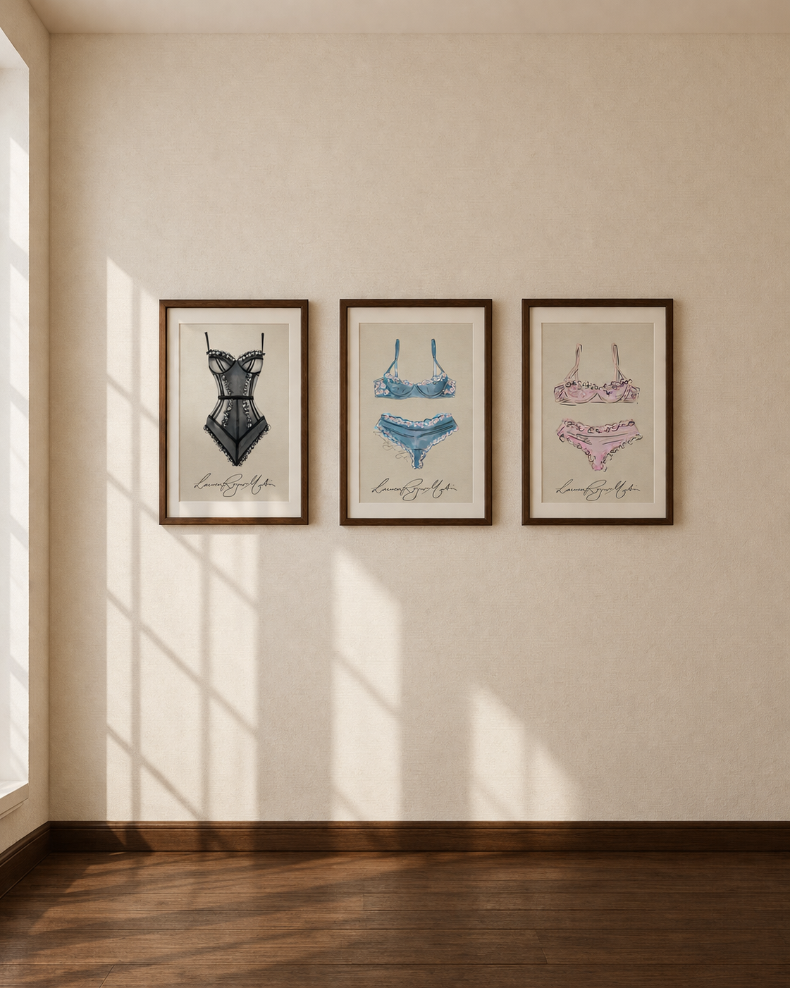 LRM Studio lingerie series – Black, Blue and Pink empowering art prints