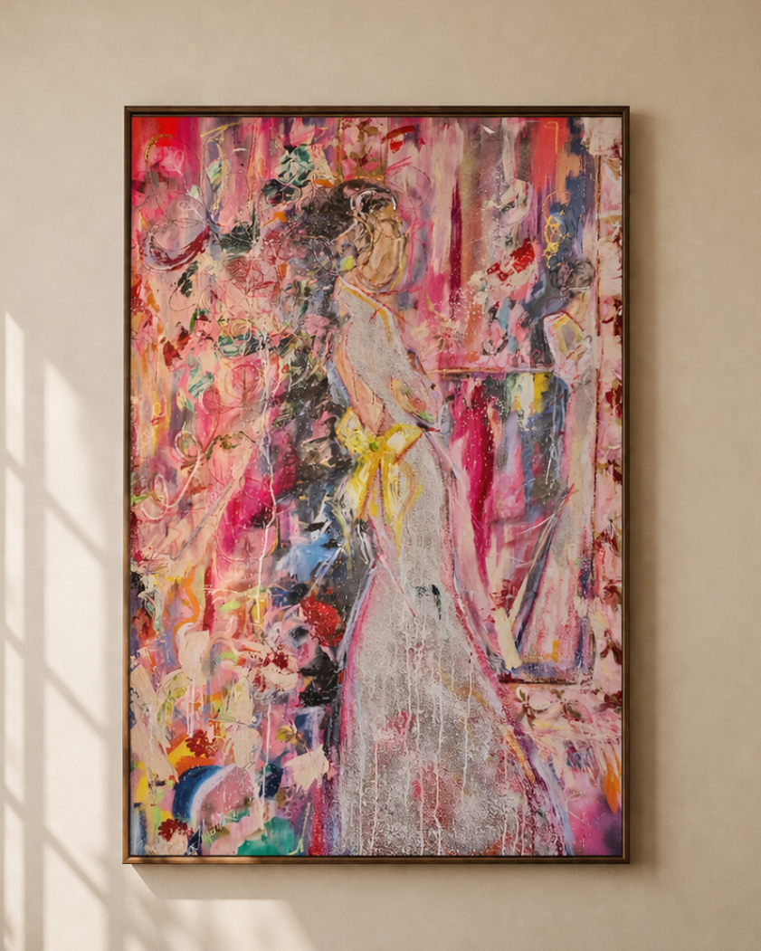 Lost Vanity original painting by Lauren Rogers-Martin – female figure in silver glitter dress