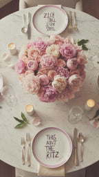 Pink abstract art bone china plate — limited edition This Ain’t The Ritz by Lauren Rogers-Martin.