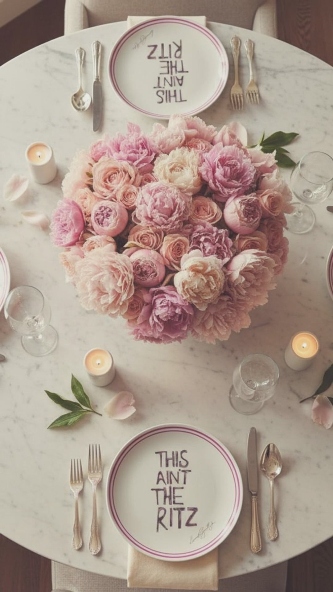 Pink abstract art bone china plate — limited edition This Ain’t The Ritz by Lauren Rogers-Martin.